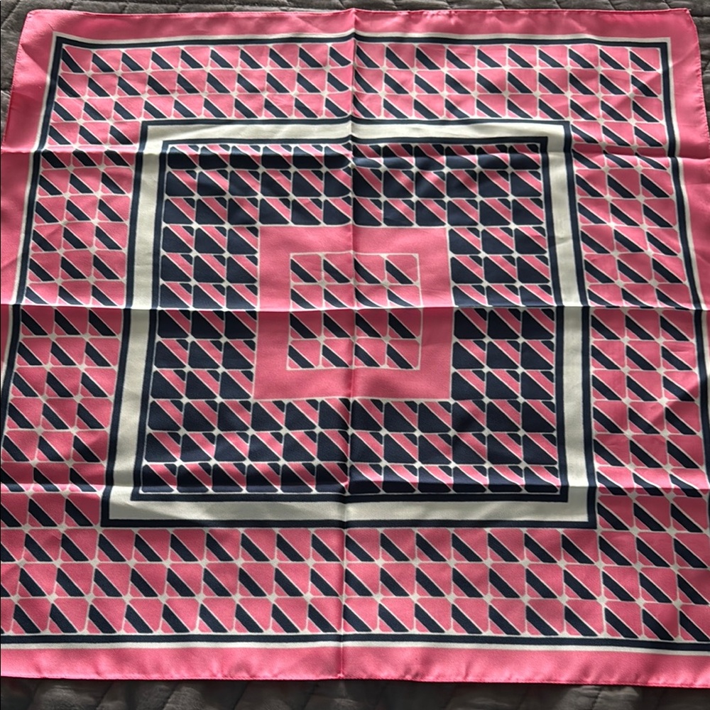 Vintage Italian Geometric Pink and Blue Scarf